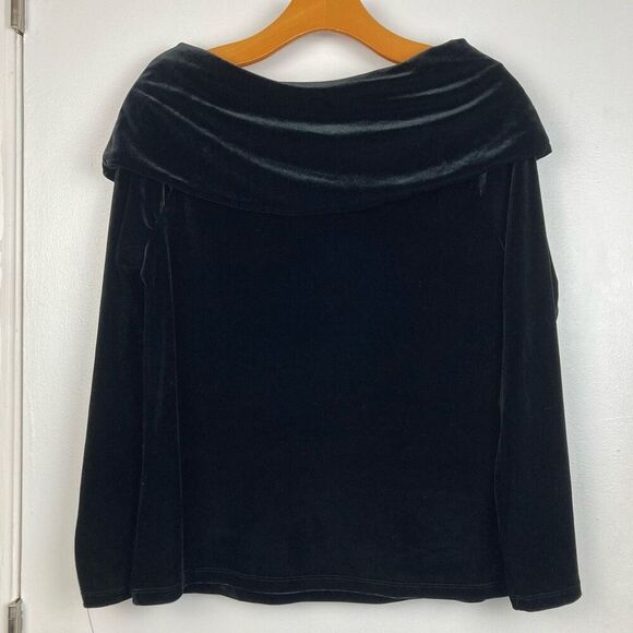Talbots Black Velvet Off the Shoulder Stretch Top Petite PS Romantic Mob‎ Wife - Picture 3 of 7